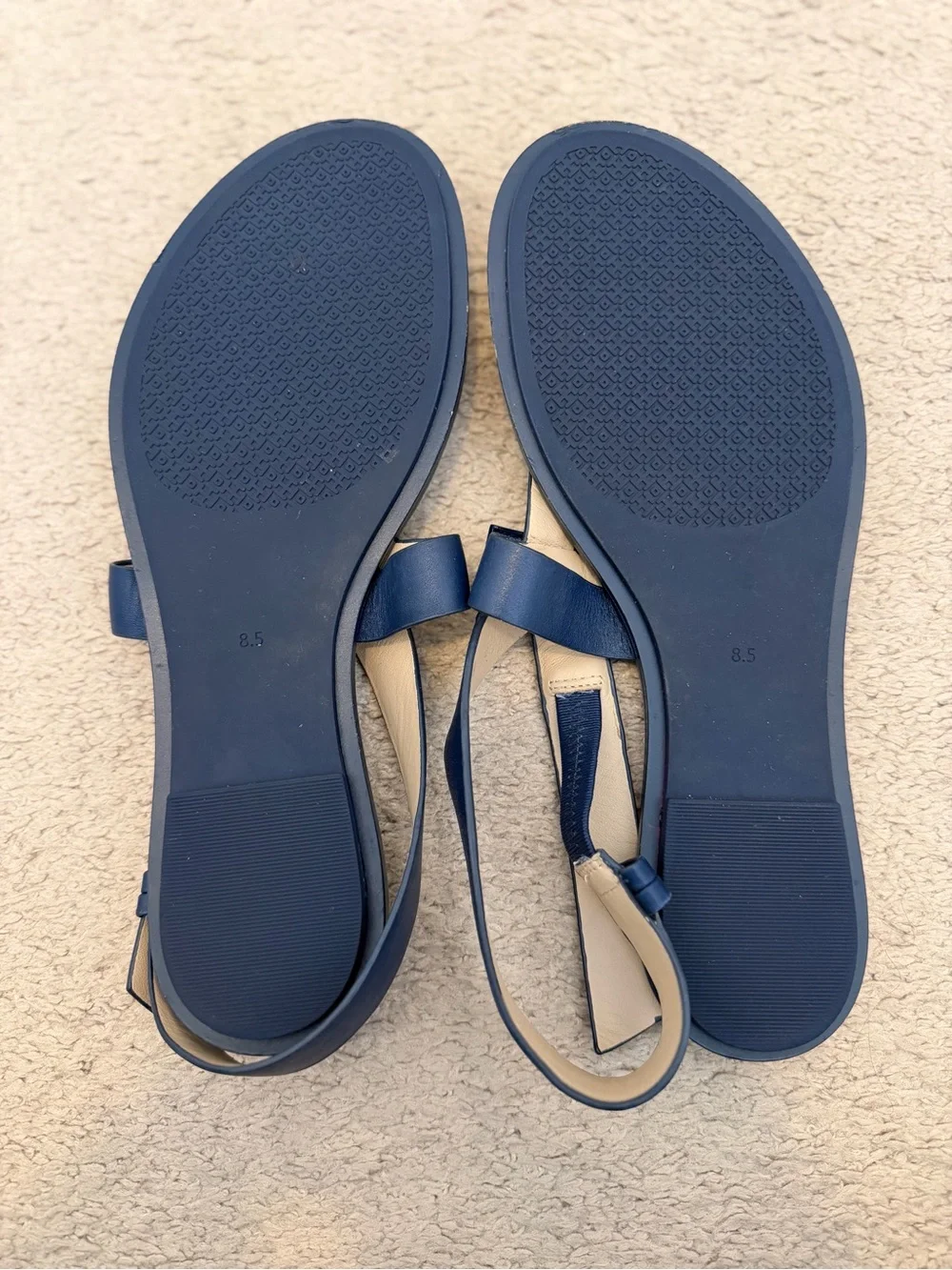 Tory Burch Navy Blue Leather Miller Slingback Sandals Gold Logo Size 8.5 - Picture 4 of 4